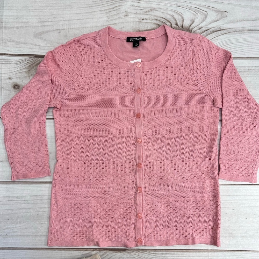 Coral Pink Mixed Knit Button Front Sweater Roz & Ali Barbiecore Mean Girls